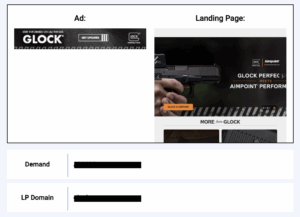 Figure 3: Blocked Ad for Guns Beside Corresponding Landing Page