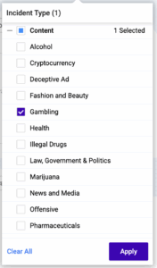 Figure 3: Gambling Filter Enabled on AppHarbr AdWatch Dashboard