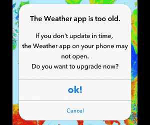Figure 2: Deceptive Ad Warning the Weather App Needs a System Update to Mislead Users
