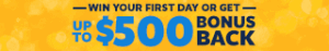 Gambling advertisement in English promoting a welcome bonus for new sportsbook users.
